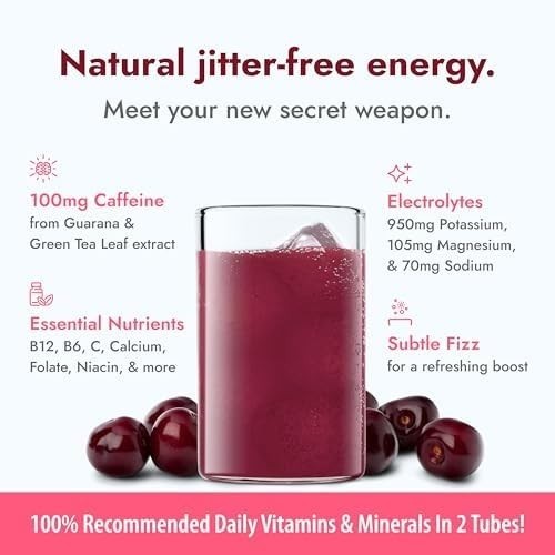 Zipfizz Daily Energy Drink Powder, Black Cherry, 20 Pack 3-in-1 Sustained Energ