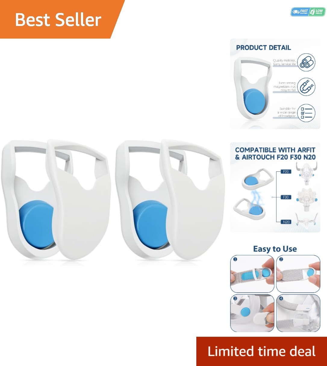 Easy-Install Magnetic Headgear Clips for AirFit/AirTouch – Sleep Better Tonight
