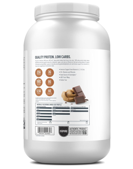 Isopure Low Carb Whey Protein Isolate, Chocolate Peanut Butter, 3 lb, 40 Serving