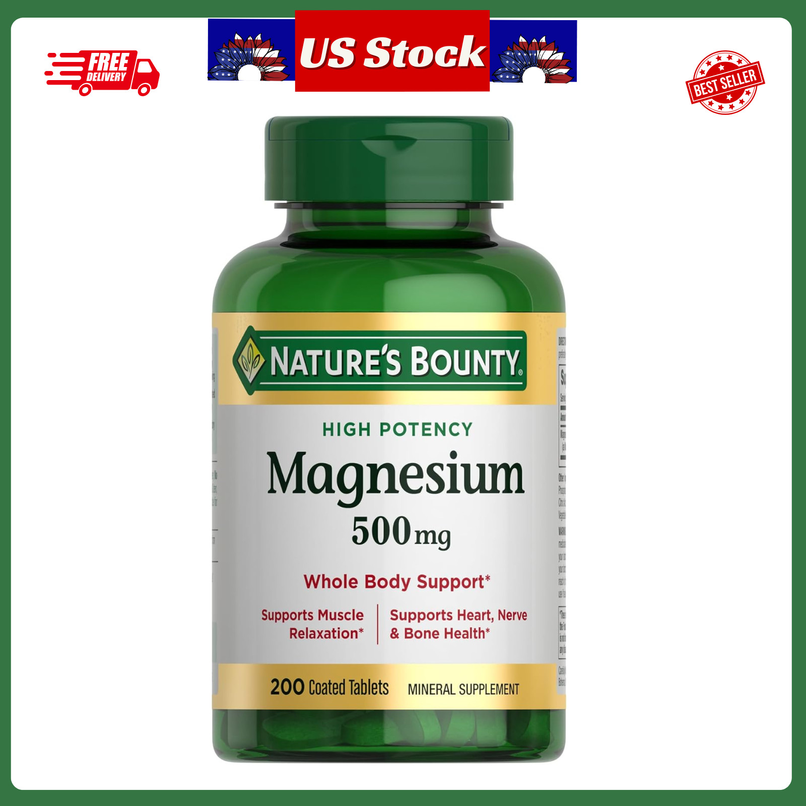 Nature’s Bounty Magnesium Supplements 500 Mg 200 Count (Pack of 1)