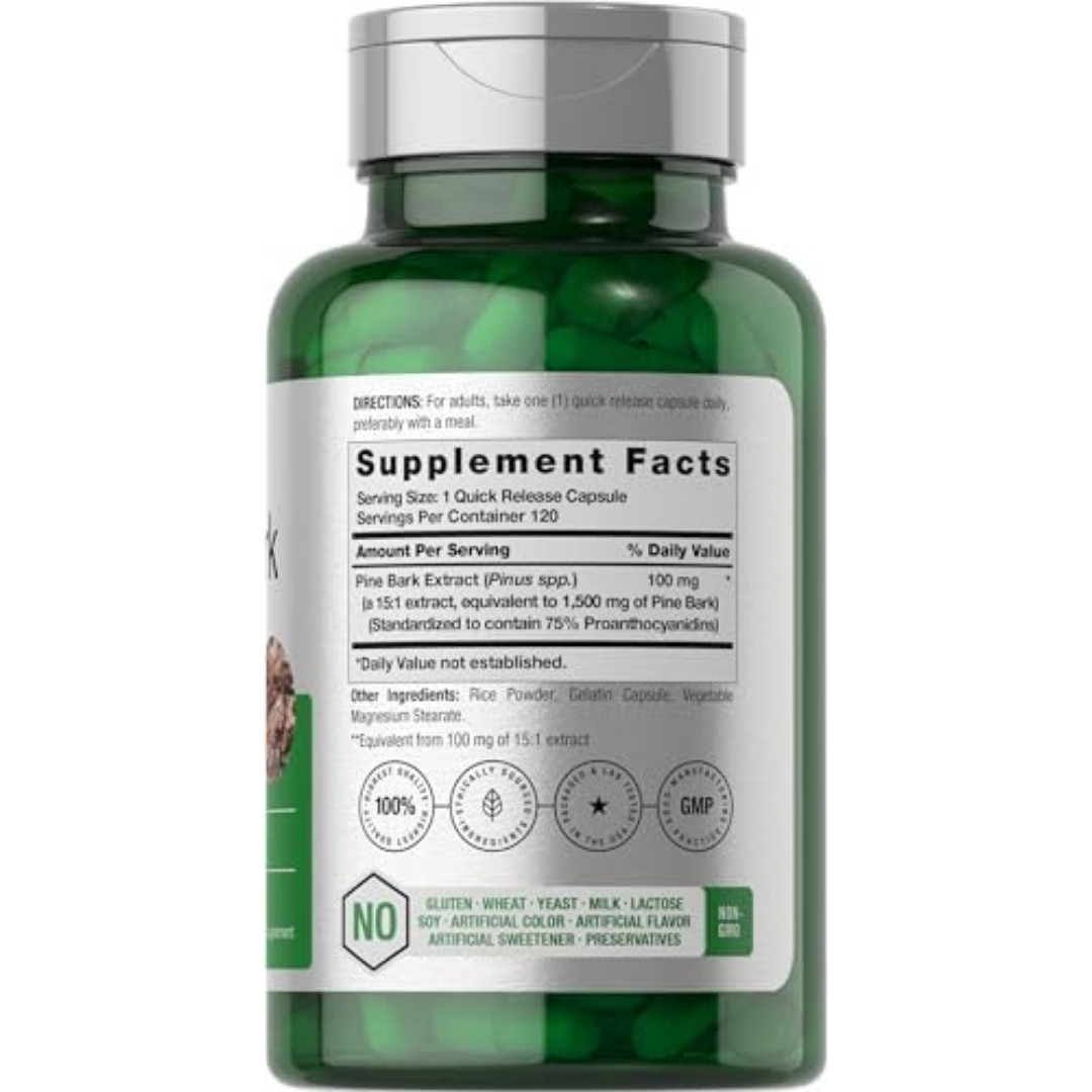 Horbäach Pine Bark Extract Capsules 1500Mg, 120 Count, Non-Gmo and Gluten Free