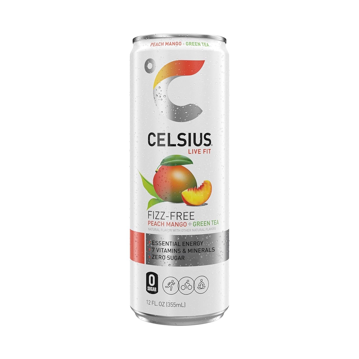 CELSIUS Peach Mango Green Tea, Functional Essential Drink 12 Fl Oz (Pack of 12)