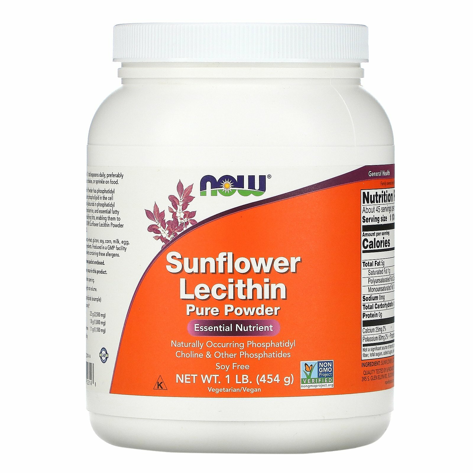 Now Foods Sunflower Lecithin Pure Powder 1 lb 454 g GMP Quality Assured, Kosher,