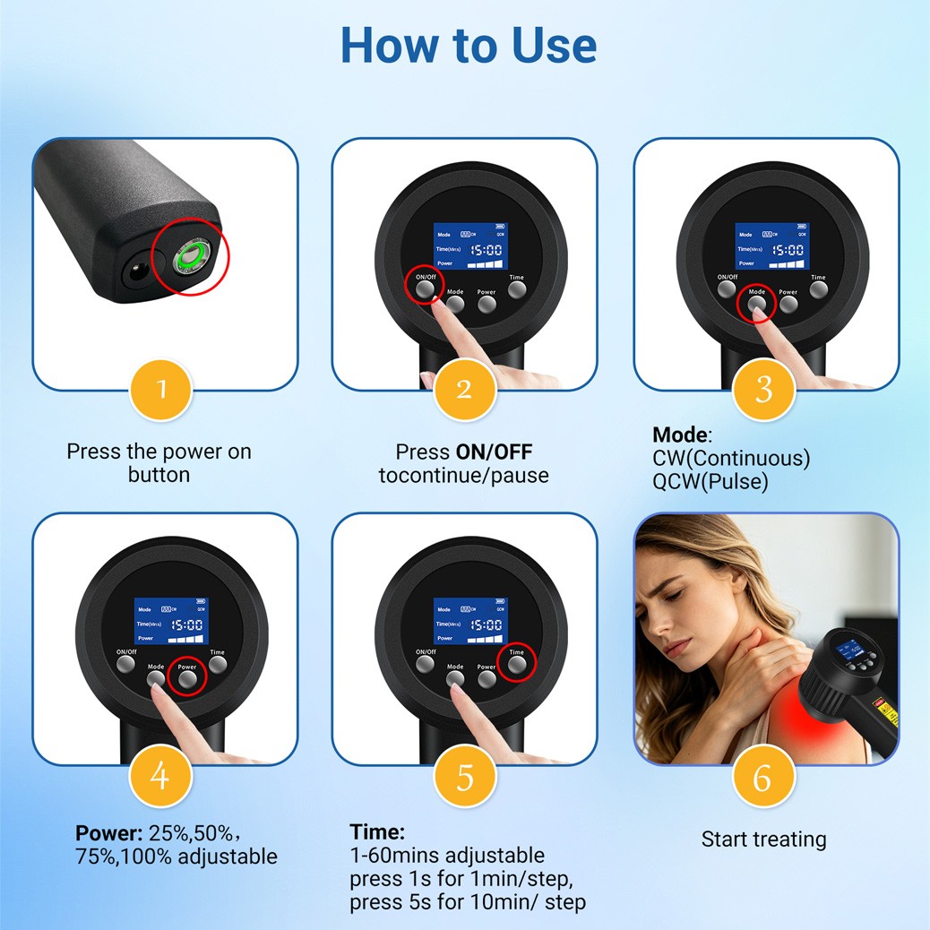 8W Red Light Therapy Device 650nm 808nm Cold Laser Joint Muscle Pain Relief LLLT