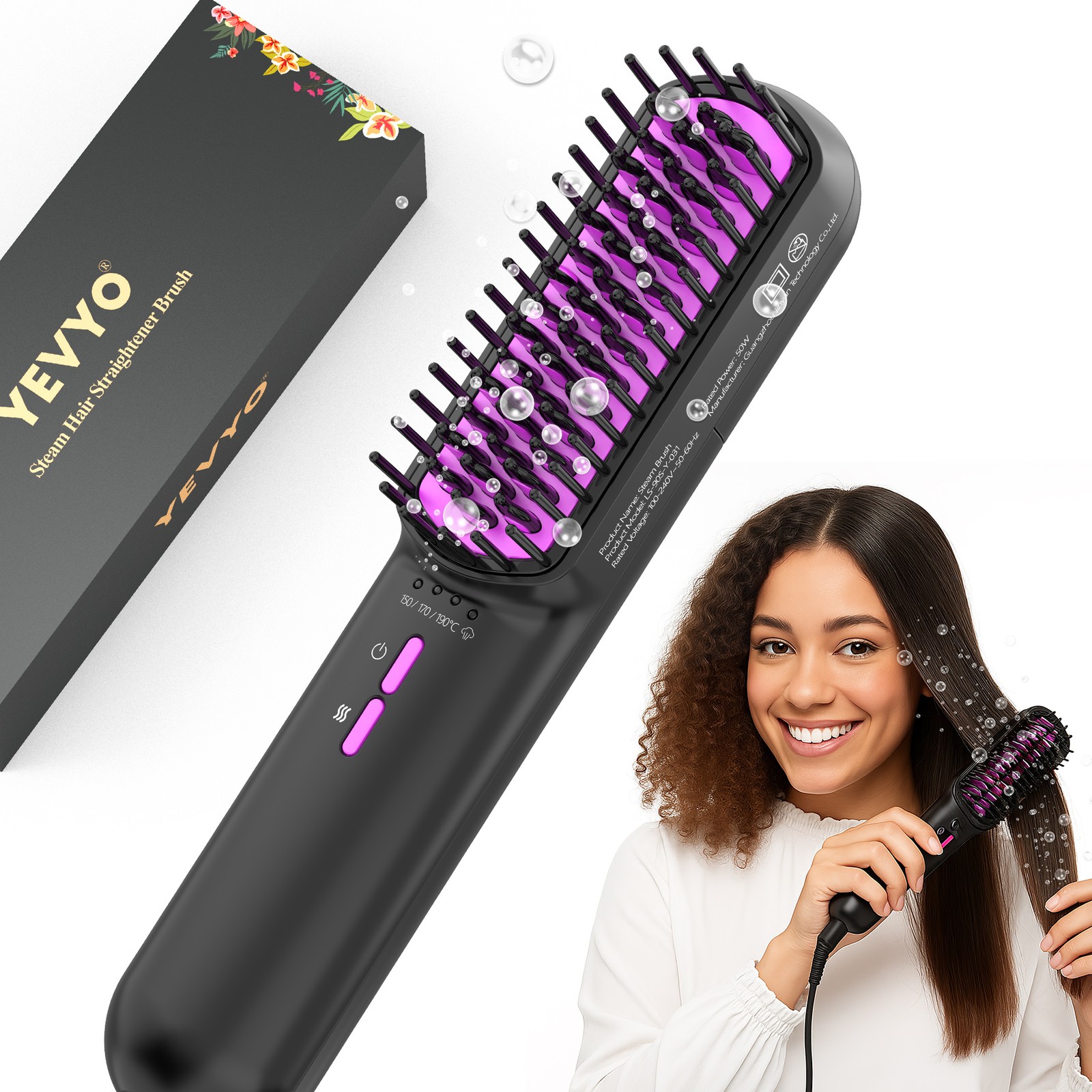 Steam Hair Straightener Brush – Ionic Plus Steam Straightening Brush for Smooth
