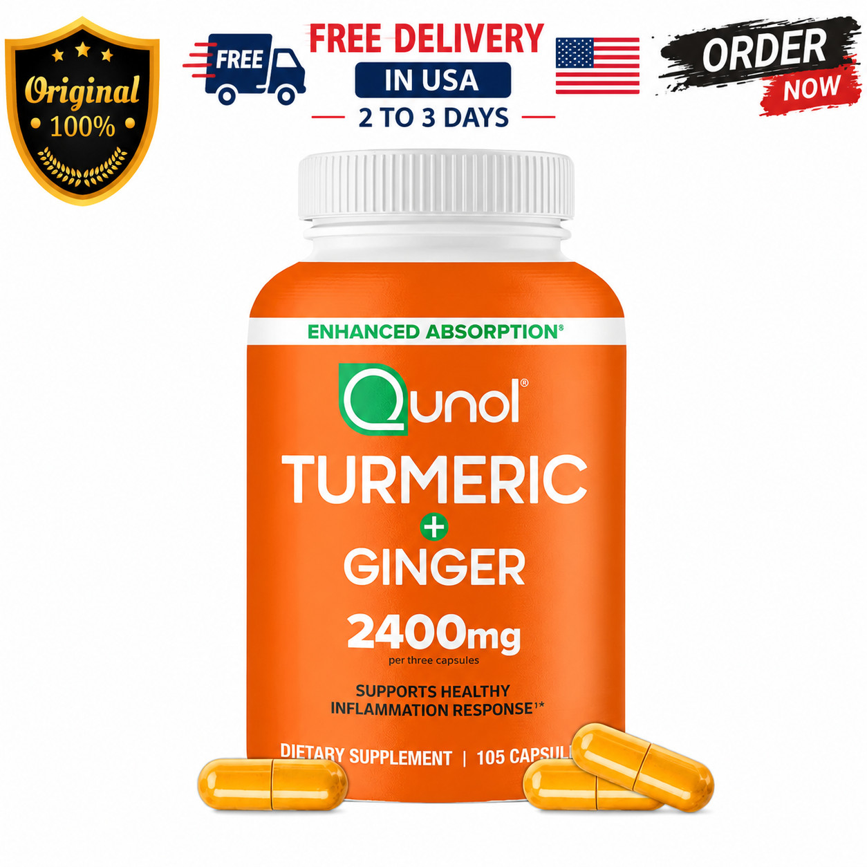 Turmeric Curcumin with Black Pepper & Ginger, 2400mg Joint Support, 105 Count
