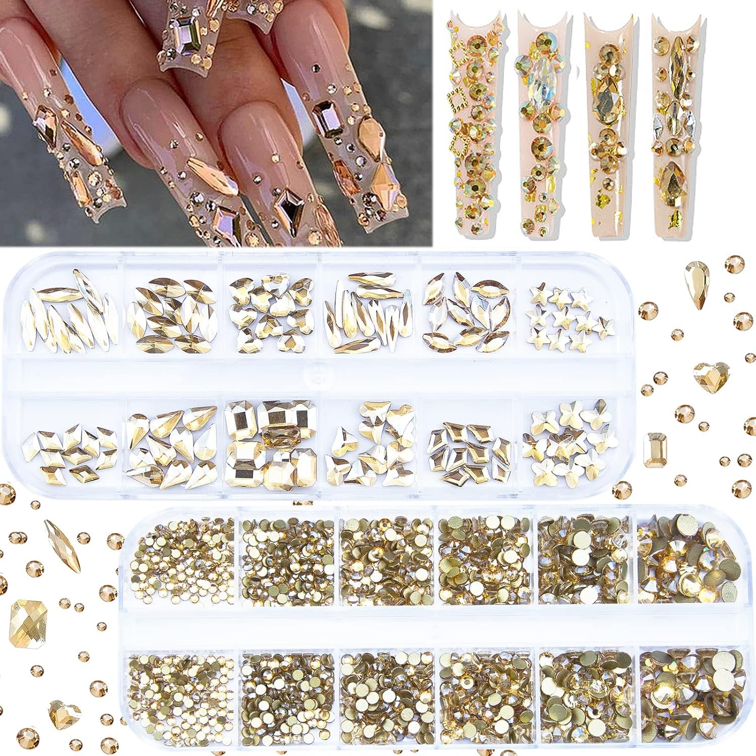 2120 Pcs Champagne Gold Crystal Nail Rhinestones Small, S4-Champagne