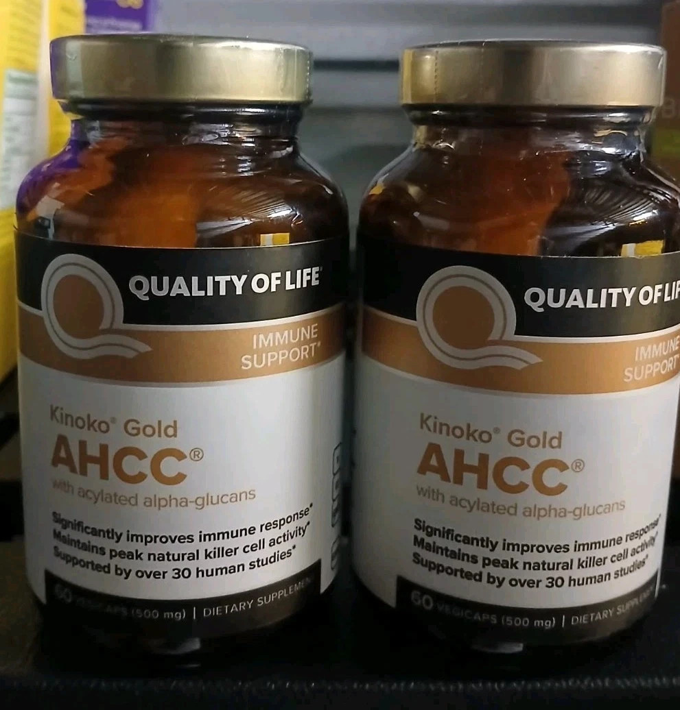 Kinoko Gold AHCC 500 mg Quality of Life glass bottel expiry 2028