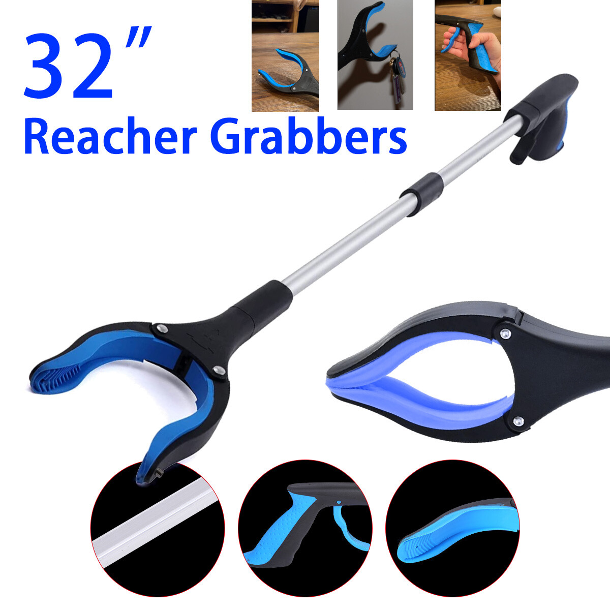 32” Lightweight Extra Long Handheld Trash Claw Grabber, Trash Pickup Aid