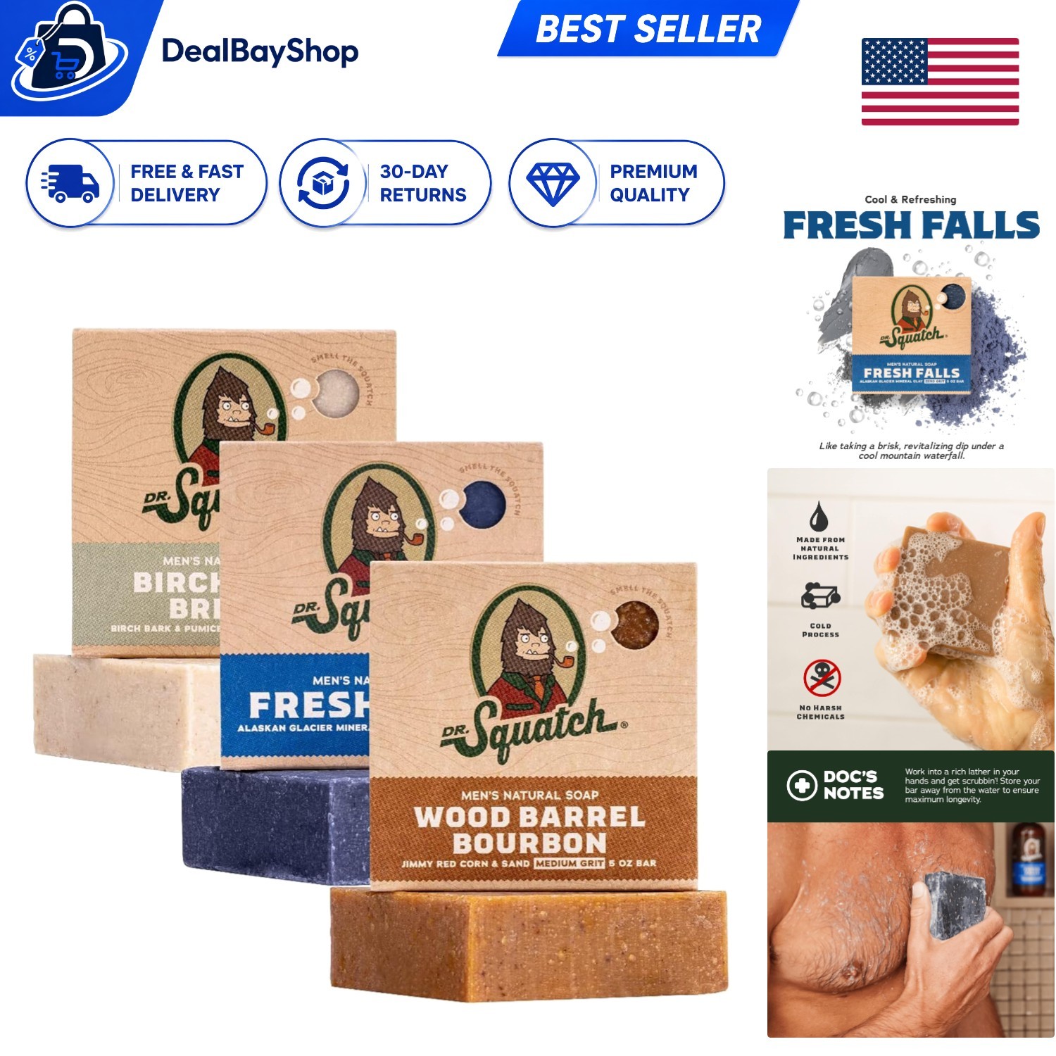 3-Pack of Artisan Cold Process Bar Soap for Men – Nourishing Bay Rum & Others
