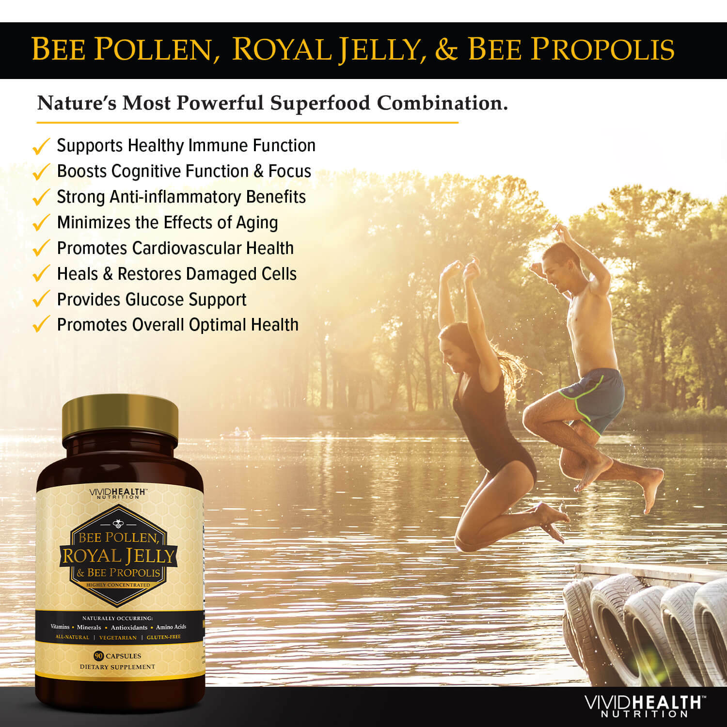 Immune Boosting Royal Jelly Supplement (3 Bottles) with Bee Pollen & Propolis