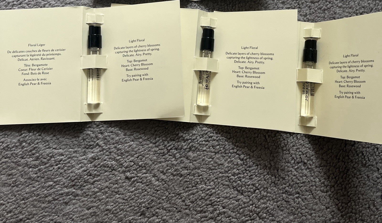 3 X Jo Malone Sakura Cherry Blossom Cologne Sample Perfume 0.05 Fl.0z/1.5ml Each