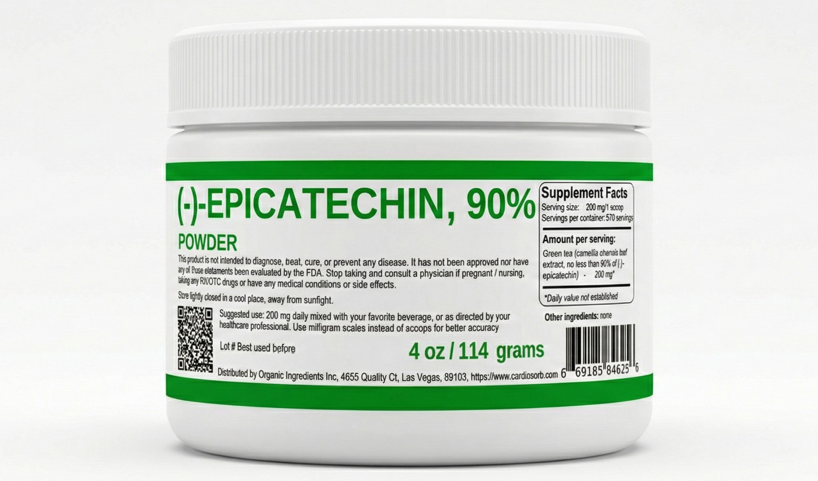 Epicatechin 90% Powder, (-)-epicatechin, 4 oz / 114 grams / 570 servings