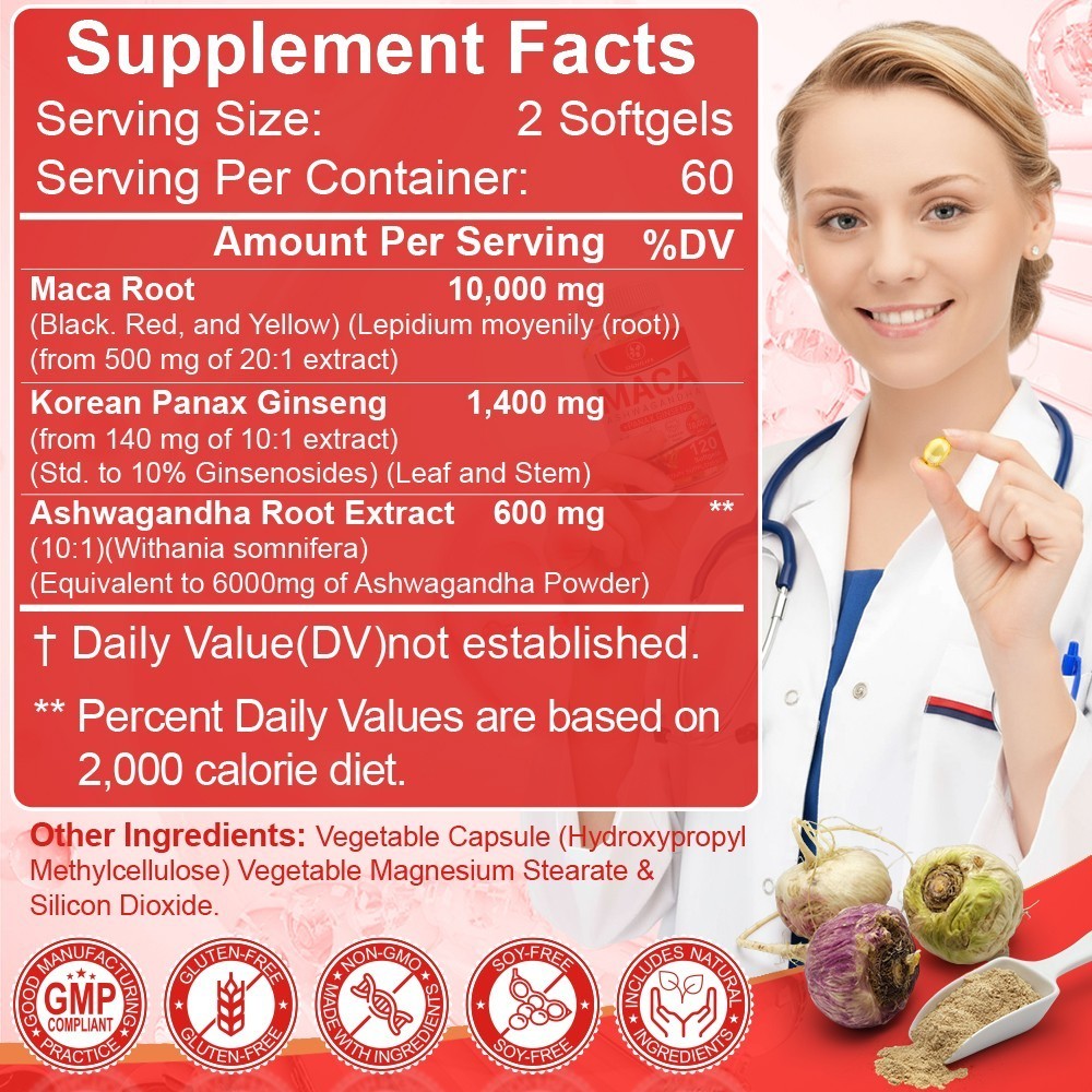 Organic Maca Root Capsules 14000mg, Peruvian Maca Extract for Men & Women 120cap