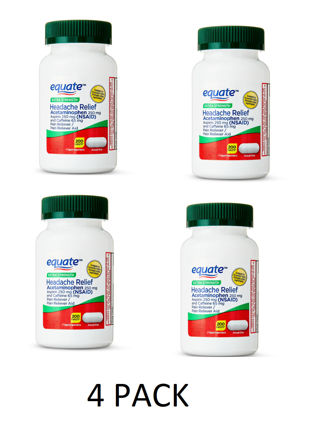 4 PACK Extra Strength Headache Acetaminophen, Aspirin, Caffeine Excedrin Compare
