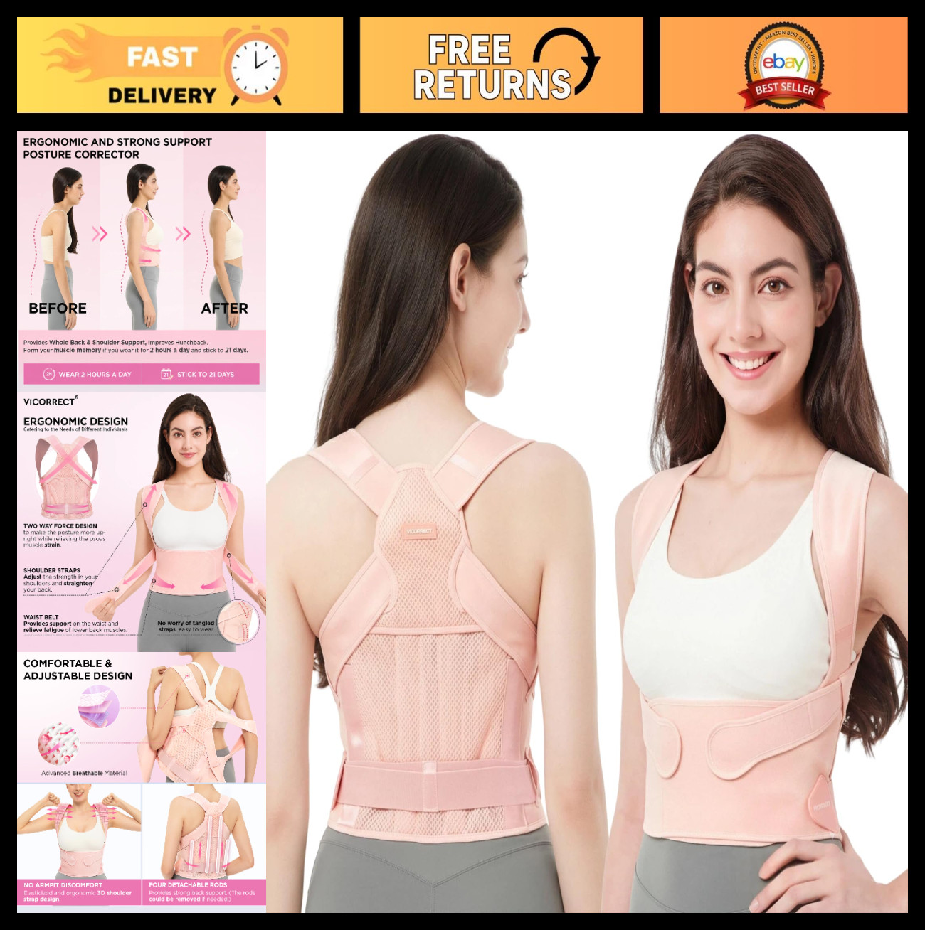 Adjustable Posture Corrector Back Brace for Neck & Shoulder Pain Relief – Lightw