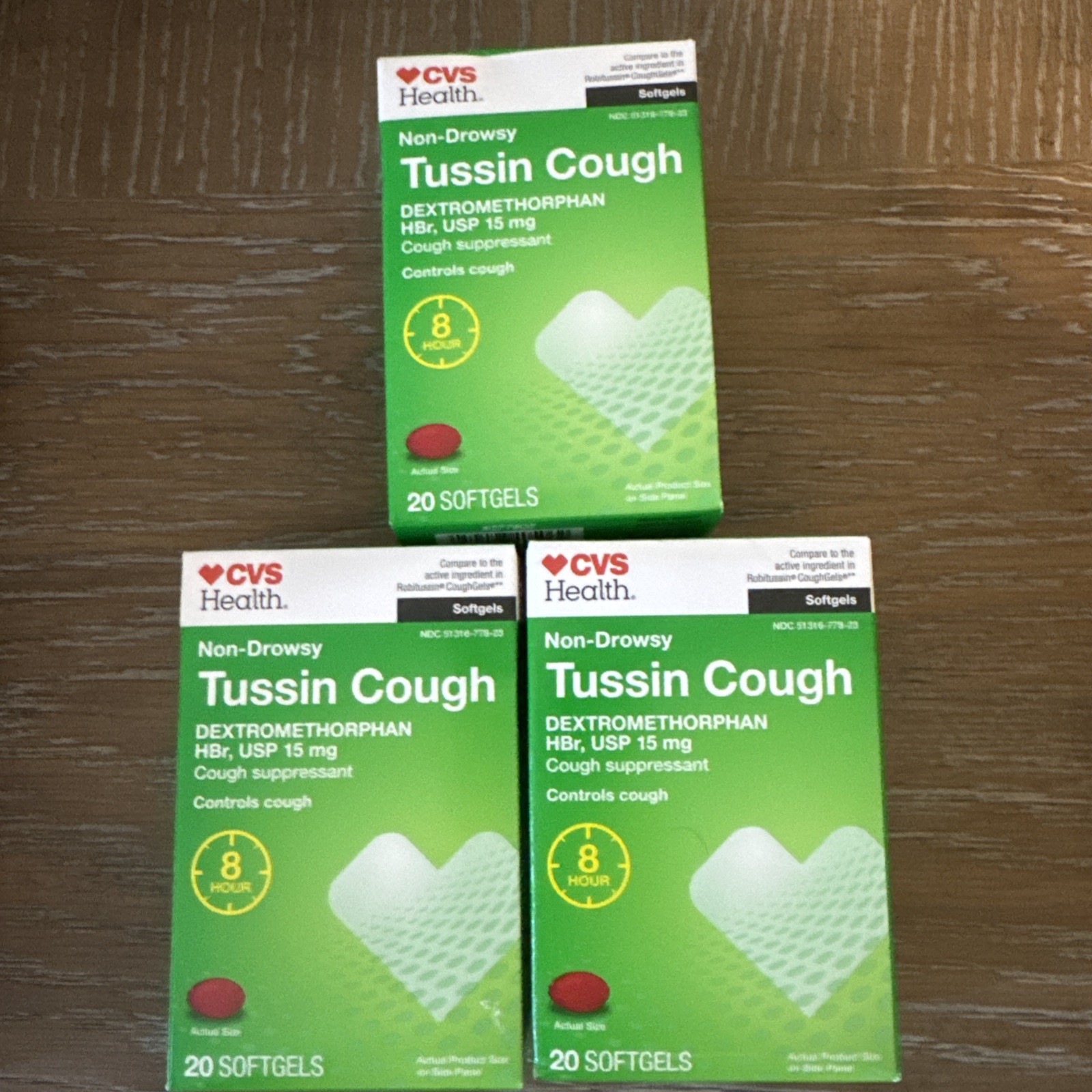 3 Pack! CVS Dextromethorphan HBr USP 15 mg – 20 Softgels (60 total) CoughGels