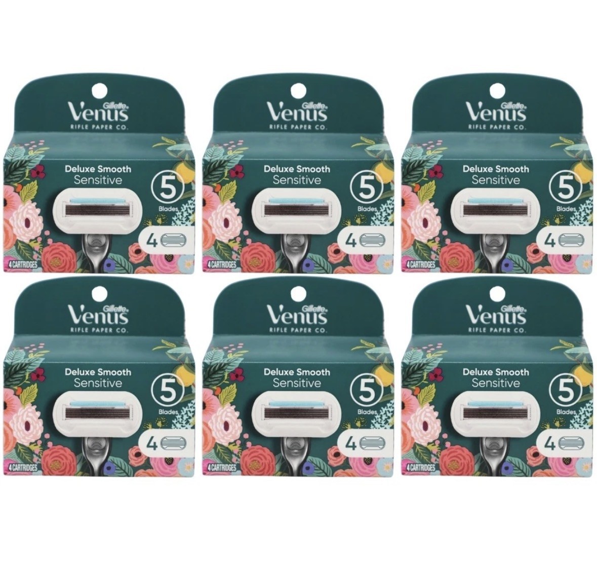 6 Pack – Gillette Venus Deluxe Smooth Sensitive Razor Blade Cartridges, 4 Count