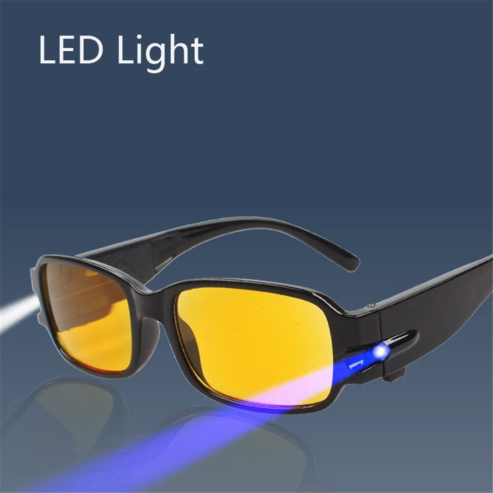 Care Presbyopic Eyeglasses LED UV Light Reading Glasses Yellow lens Night Vision