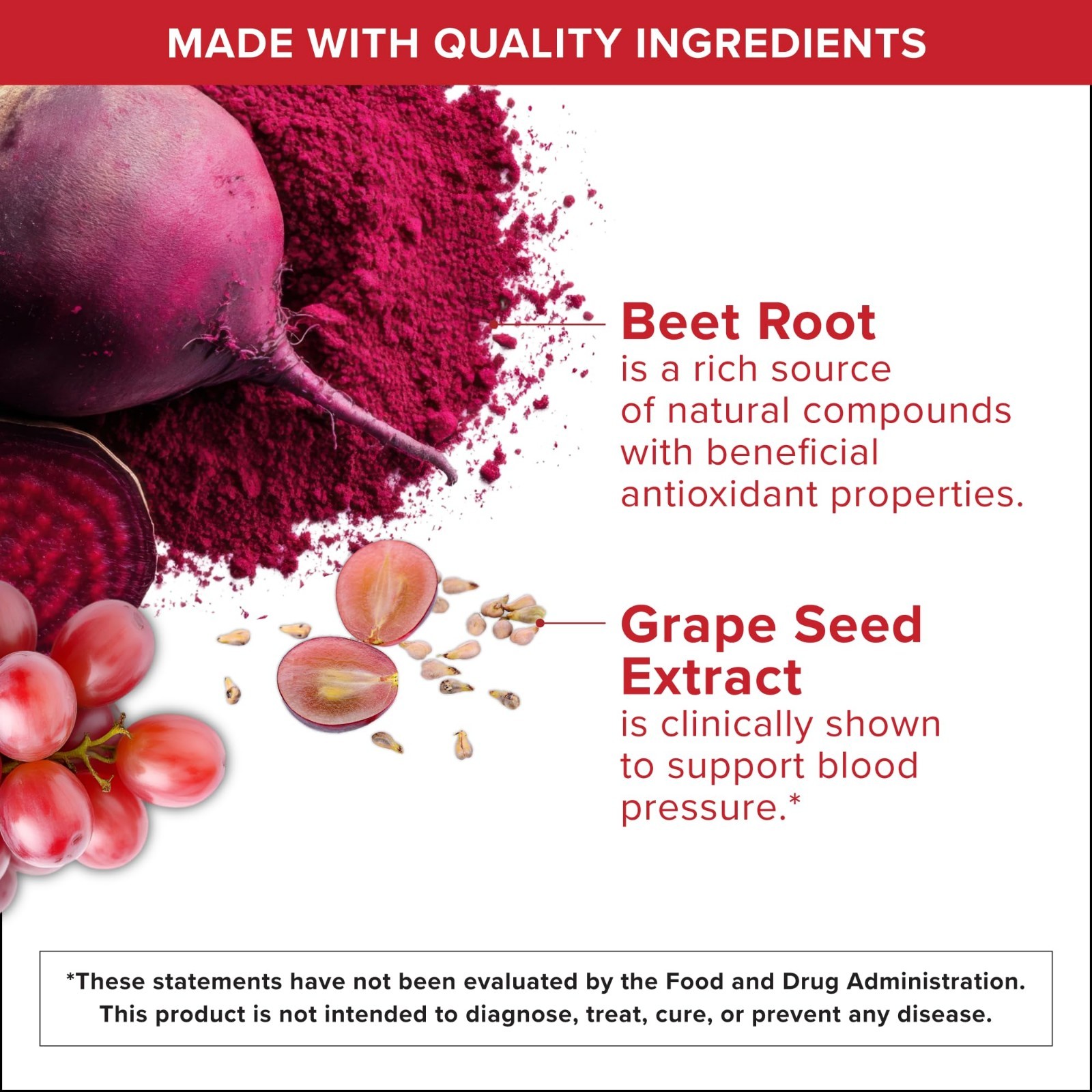 Beet Chews for Blood Pressure Support – 3-in-1 CoQ10 & Grape Seed Extract, 60 Ch