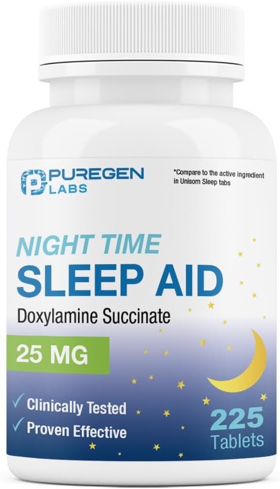 Puregen Labs Doxylamine Succinate 25mg Nighttime Sleep Aid 225 Tablets