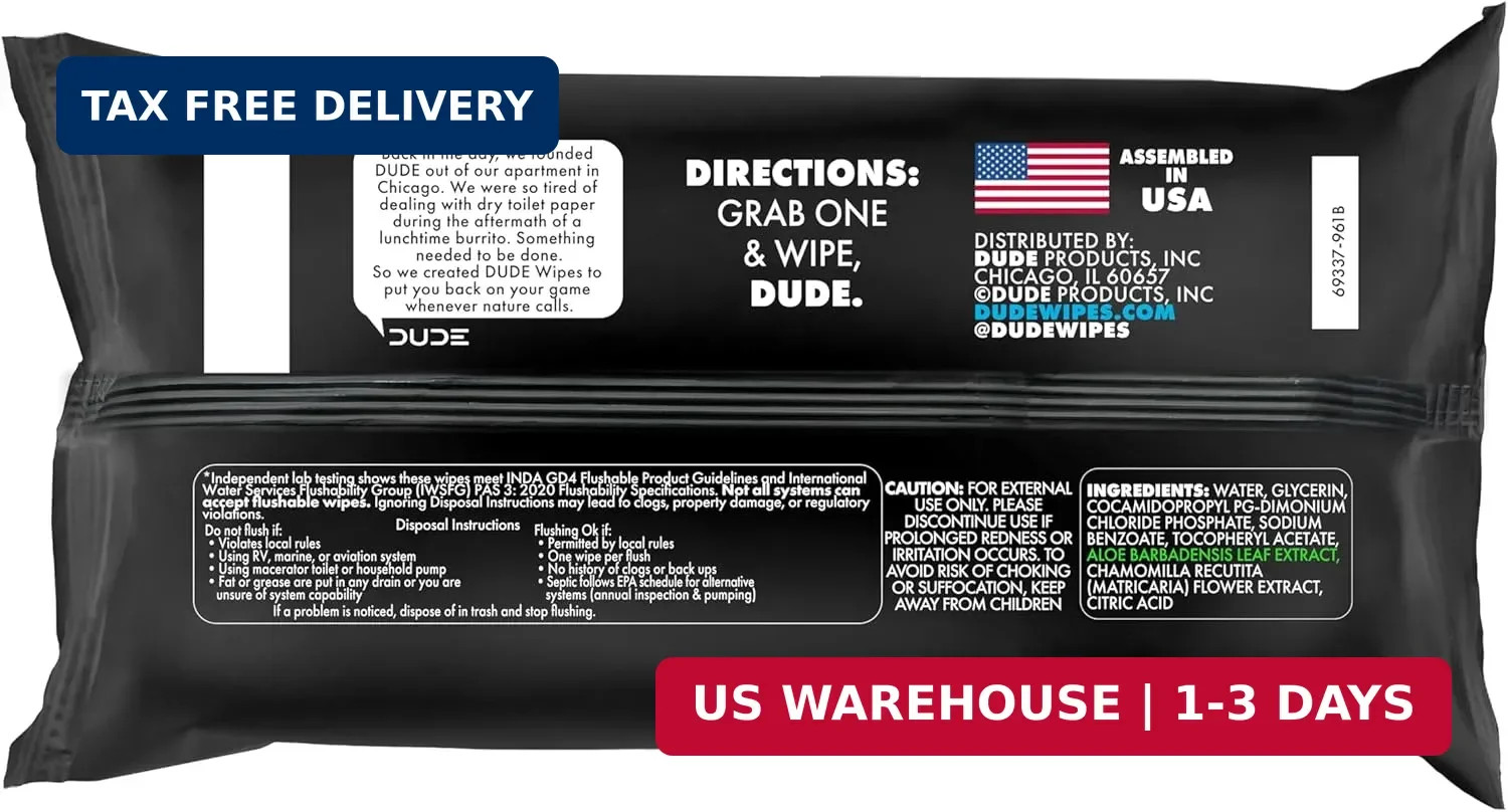 DUDE Wipes Unscented Flushable Wipes – Extra-Large Adult Wet Wipes for Sensitive