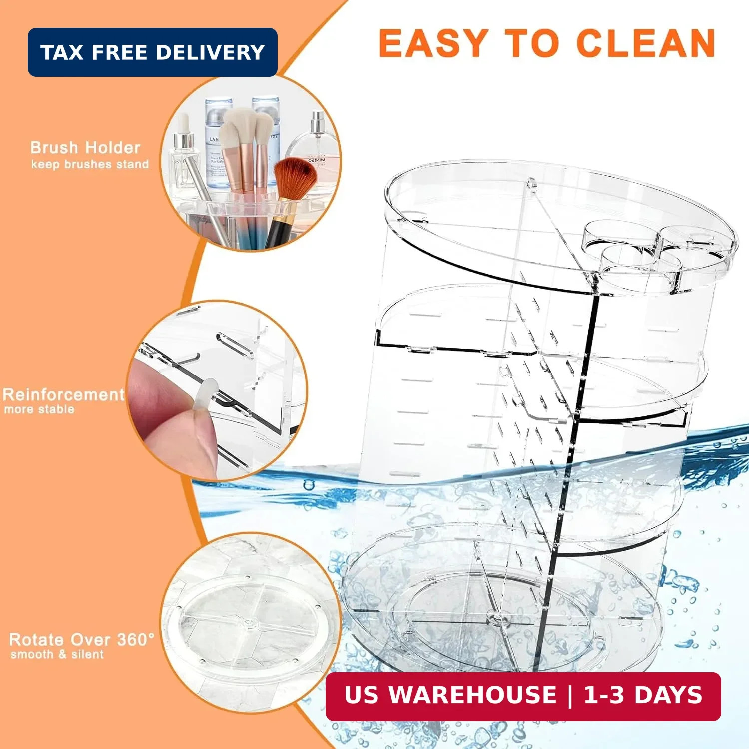 Rotating Makeup Organizer, DIY 8 Adjustable Layers Spinning Skincare Storage, Co