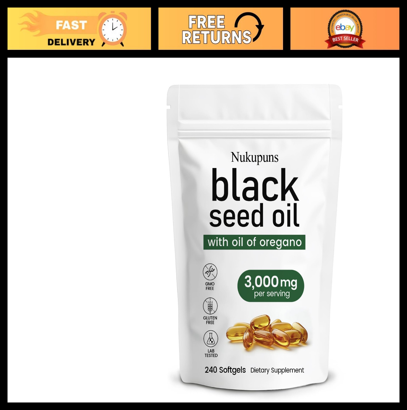 Ethiopian Black Seed Oil Softgels & Oregano Oil, Cold Pressed, Non-GMO, 240ct