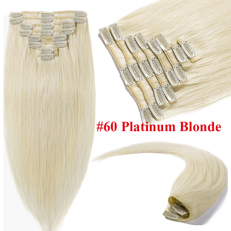 Hot Sale Standard 10-24inch Full Head Real Clip in Remy Human Hair Extensions US