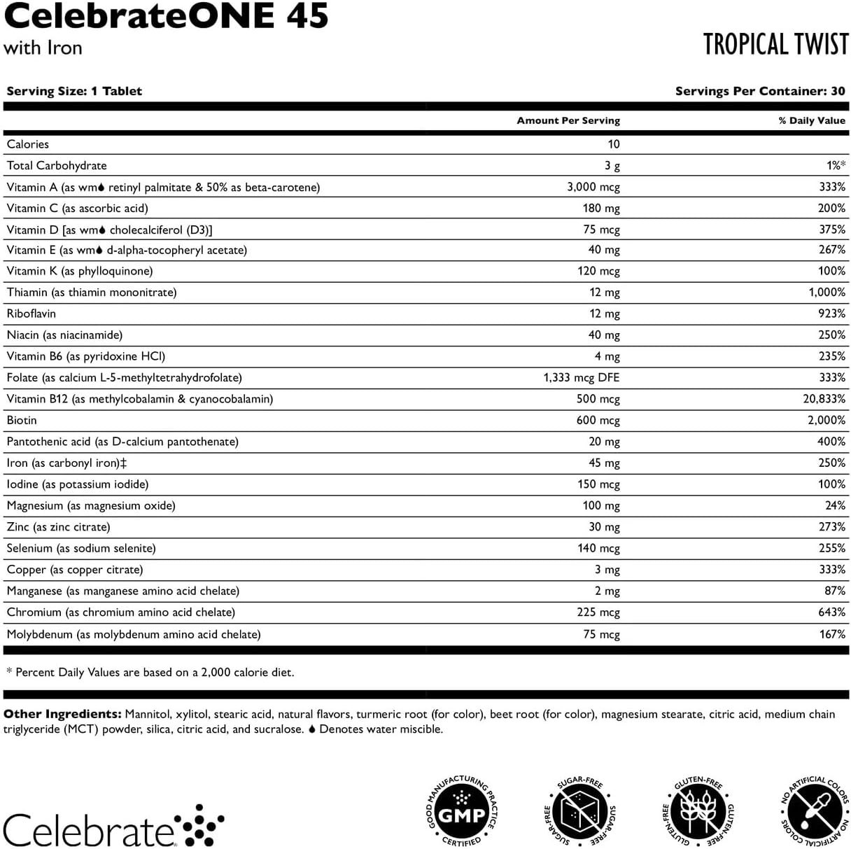 CelebrateONE 45 Bariatric Multivitamin with Iron, Once Daily Tropical Twist Chew