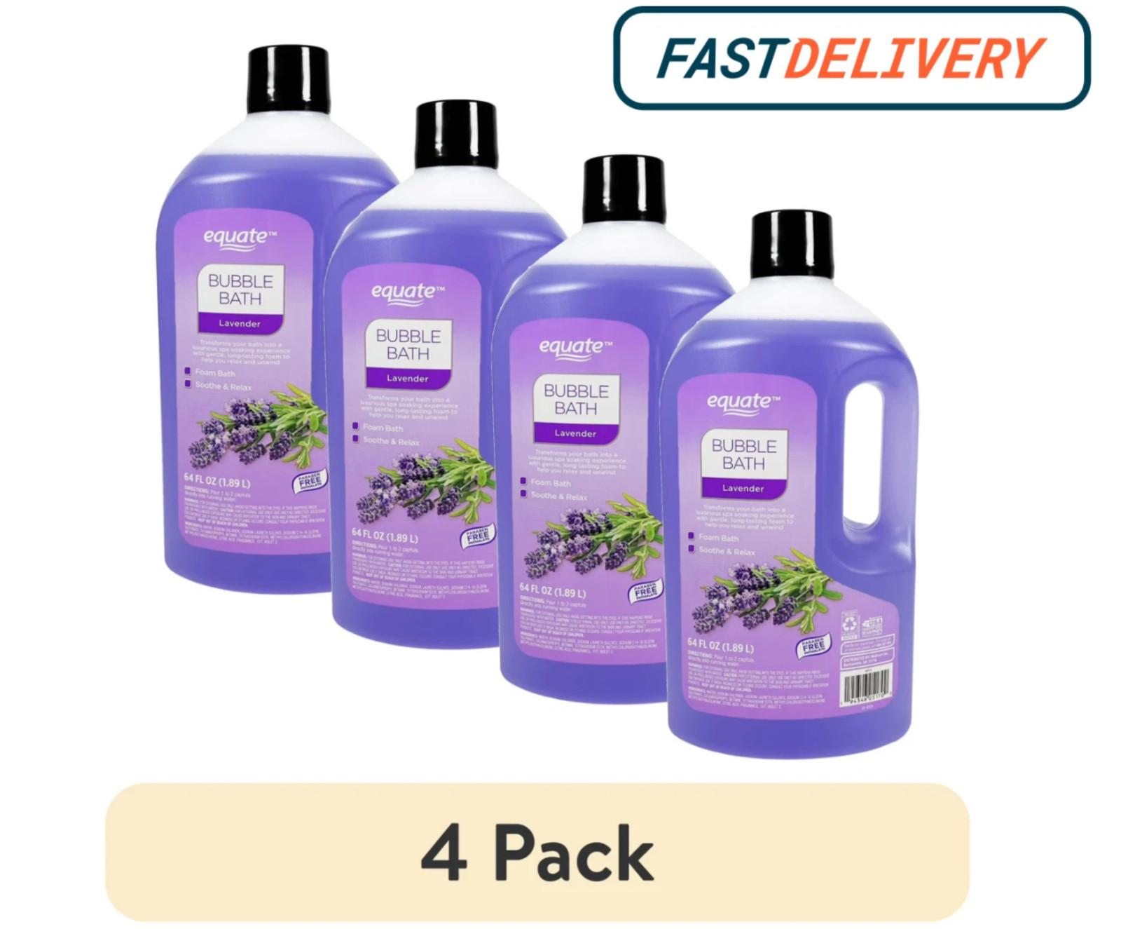 4 PACK – Equate Bubble Bath, for Adult, Senior and Teens, Lavender, 64 fl oz NEW