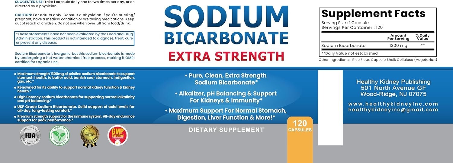 Sodium Bicarbonate Capsules Extra Strength Organic Use No Junk Tablet 1300 Mg
