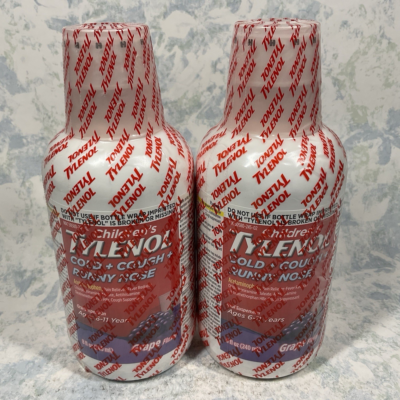 Children’s Tylenol Cold+Cough + Runny Nose Liquid Grape 8oz (Lot of 2) Exp 01/27
