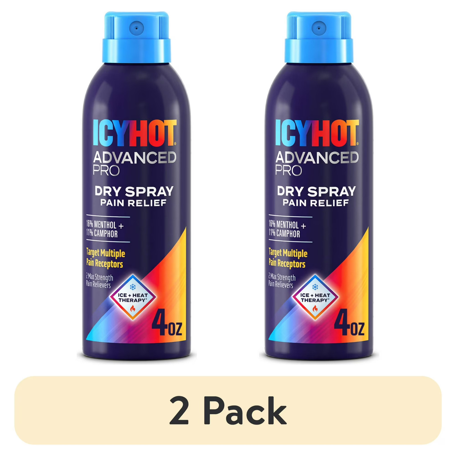 Icy Hot Advanced Pain Relief Dry Spray 4oz Max Menthol Camphor Spray 2 PACK