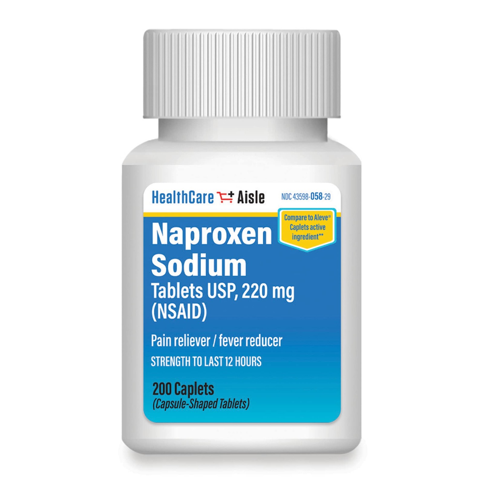 HealthCareAisle Naproxen Sodium, 220 mg – 200 caplets – Pain Reliever and Fever
