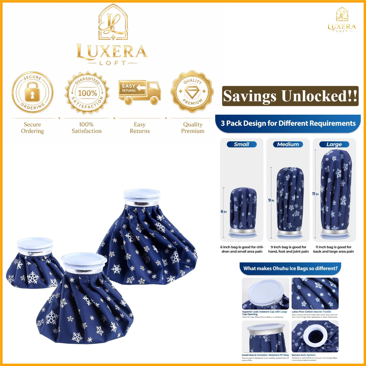 Reusable Ice Bags for Injuries 3-Pack Cold & Hot Therapy Durable Leak-Resista…