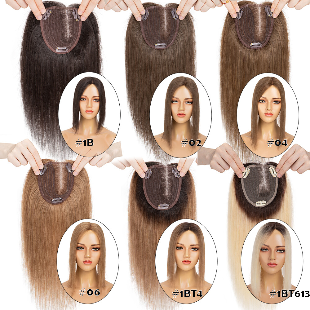 Women 100% Remy Human Hair Topper Toupee Clip In Hairpiece Silk Base Wiglet Wigs