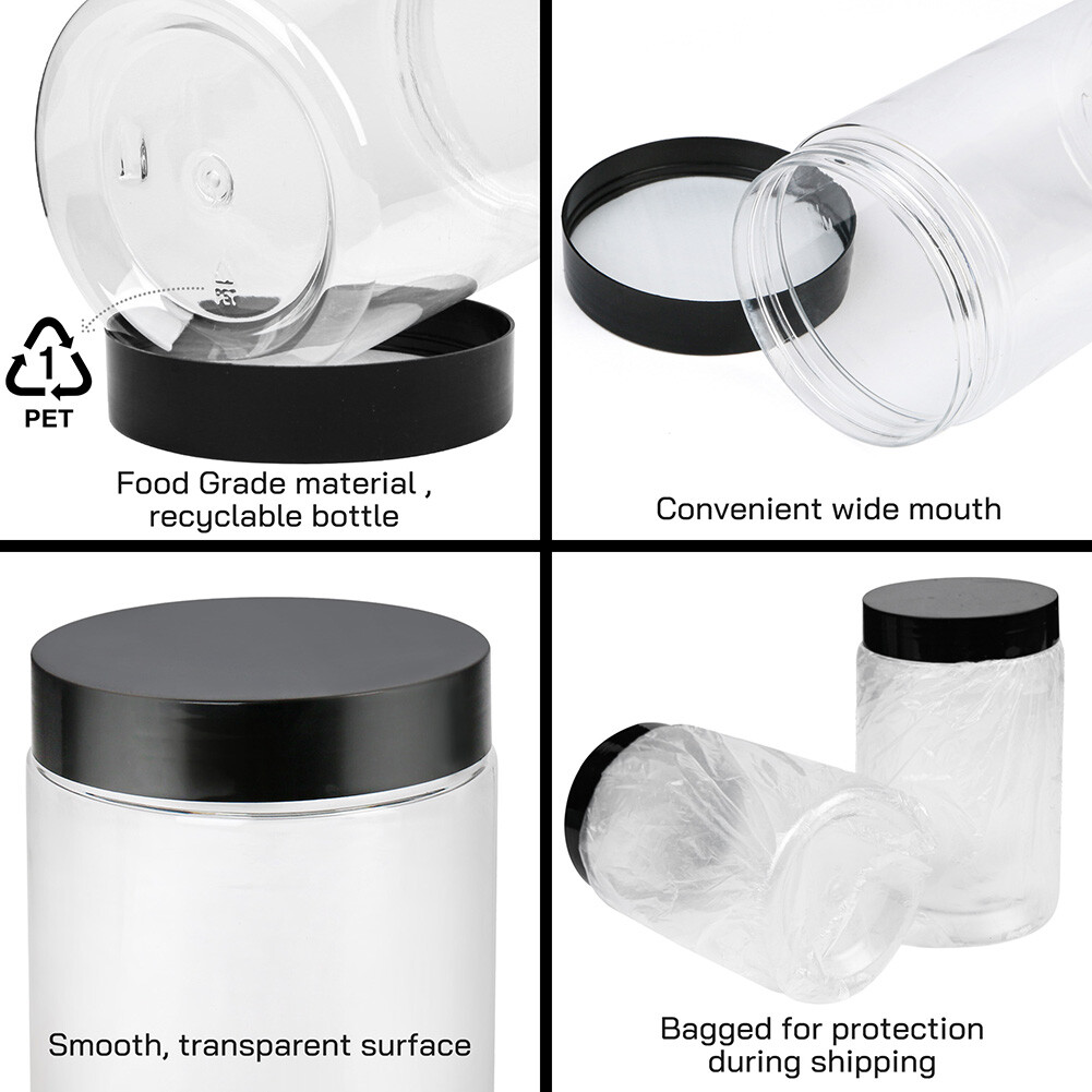 3PC Clear Large 27oz Plastic Jars Sample Container Spice Food Storage Organizing