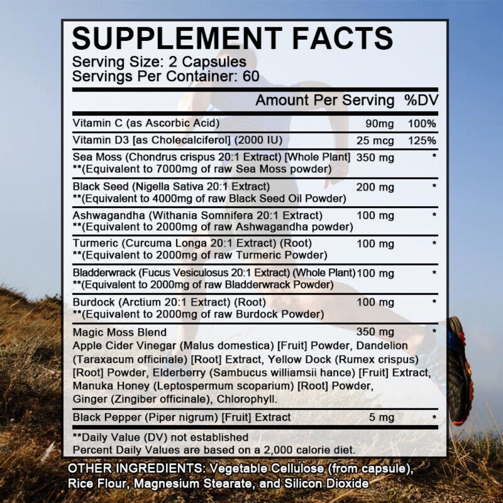 Sea Moss Supplements Promotes Skin Hair Digestive Immunity Health 120 Capsules