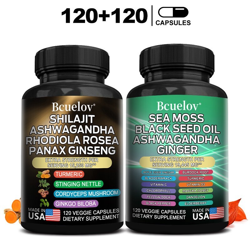 240pcs Sea Moss & Shilaji(Black Seed Oil,Turmeric,Ashwagandh,Ginger,Vitamin D)