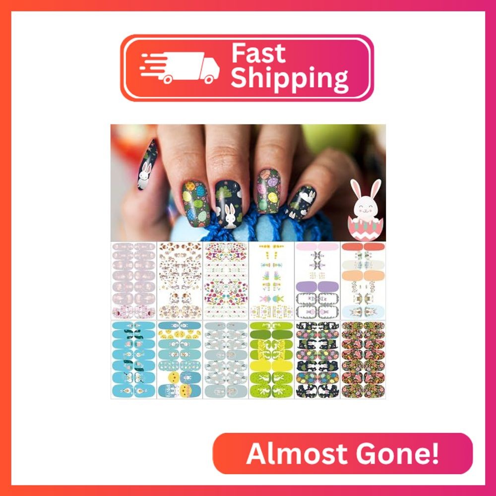 winthrop 12 Sheets Easter Nail Wraps Stickers Full Nail Polish Strips, DIY Self-