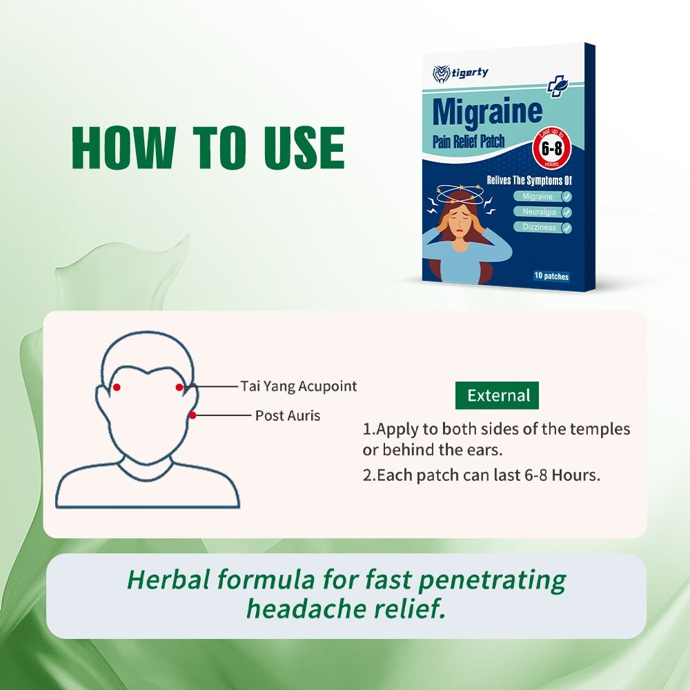 10Pcs Migraine Headache Relief Patch, Fast Acting Support for Neuralgia Symptoms