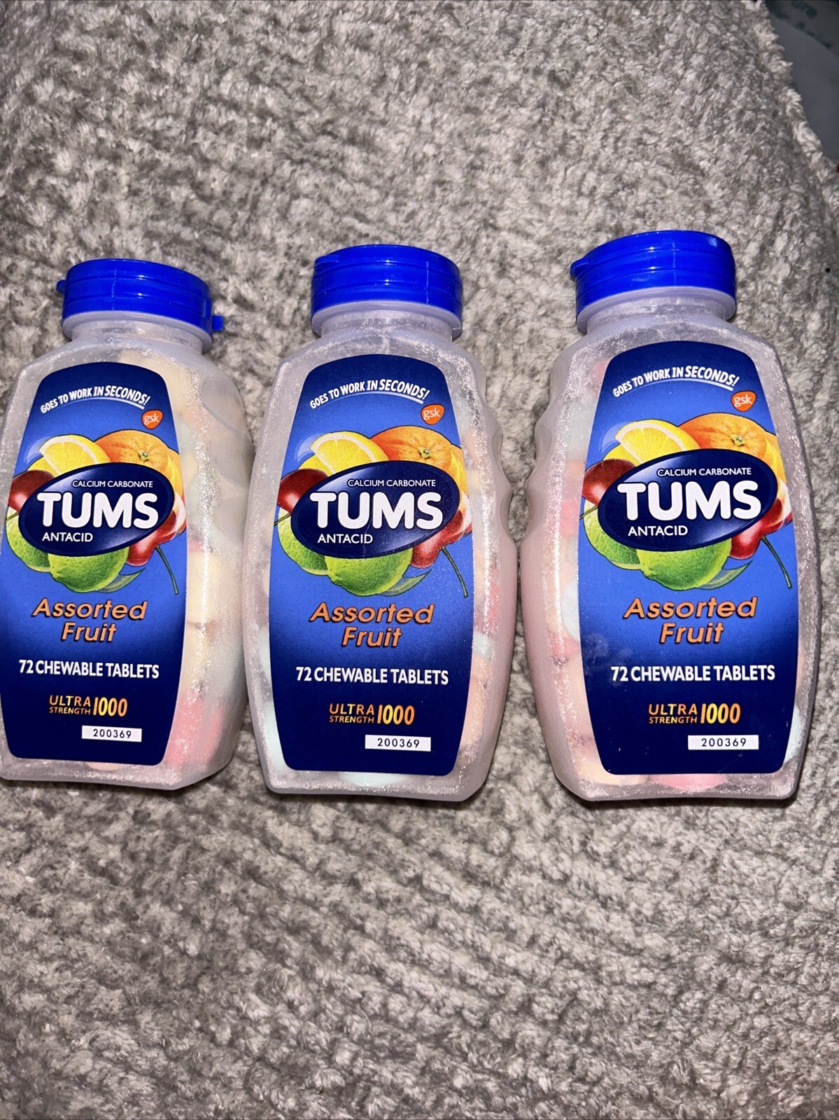 3 PK ~ Tums Ultra 1000 Assorted Fruit 72 Chew Tablets (3 pack )