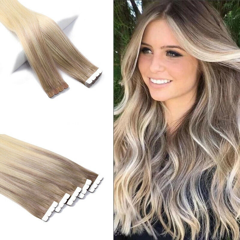 Women 10A 100% Virgin Remy Human Hair Extension 16-24in Tape in Grade Weft 20pcs