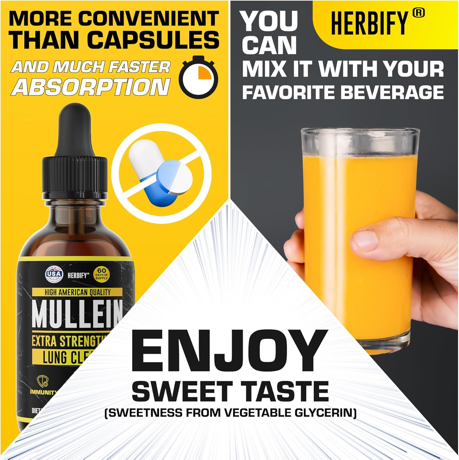 HERBIFY Mullein Drops – Lung Cleanse – Leaf Extract – Powerful Mullein for Immun