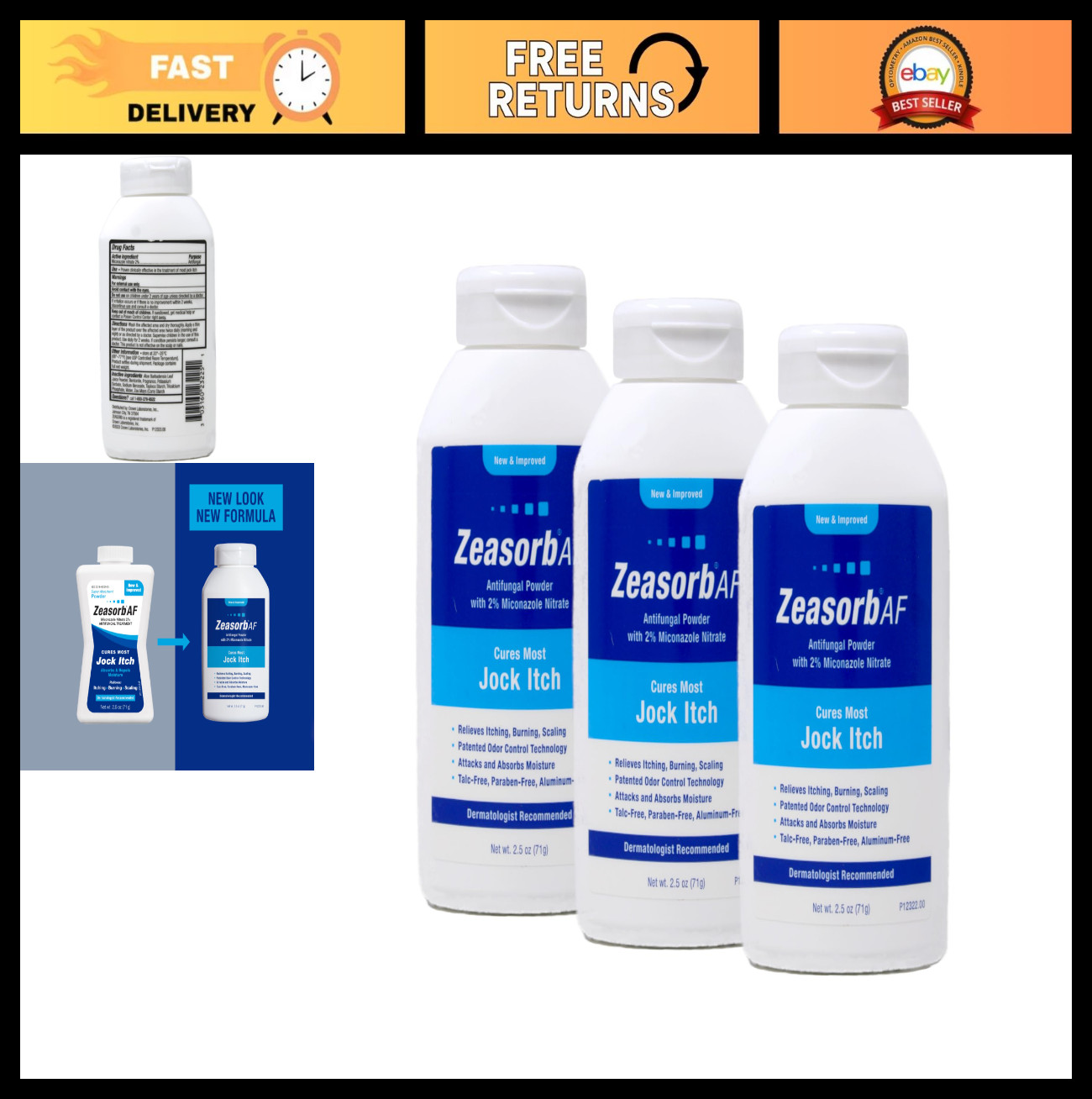 Antifungal Treatment Powder for Jock Itch – 2.5 Oz (3 Pack) – Fast Relief, Sooth