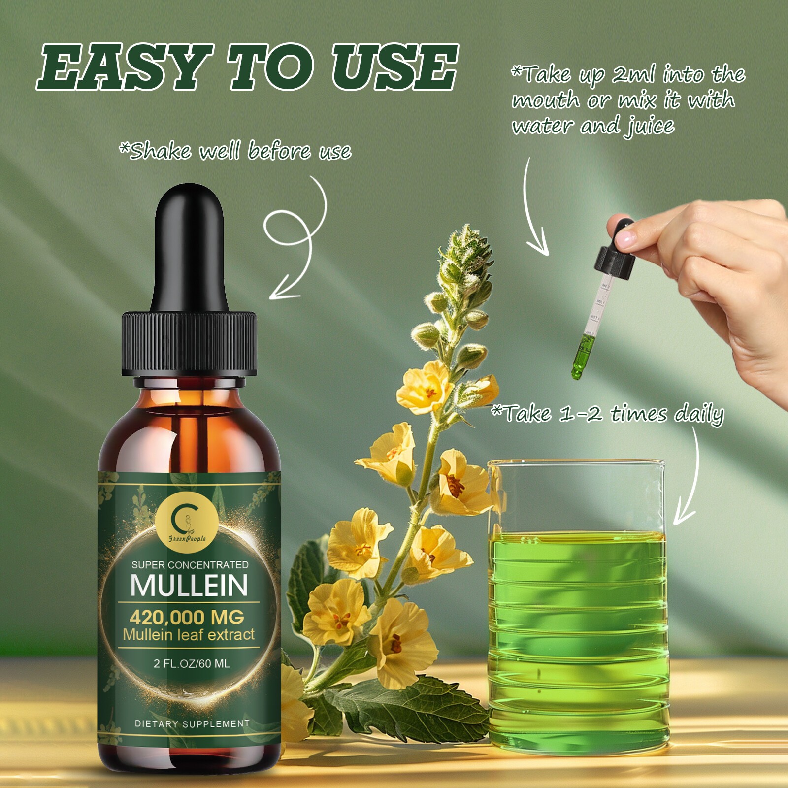 Mullein Drops for Lungs, Detox and Cleanse Mullein Extract Supplement 60ml
