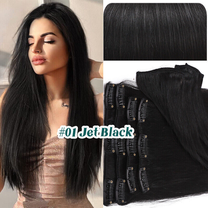 Clip in 8 Pieces 100% Remy Human Hair Extensions Full Head Straight 16″18″20″