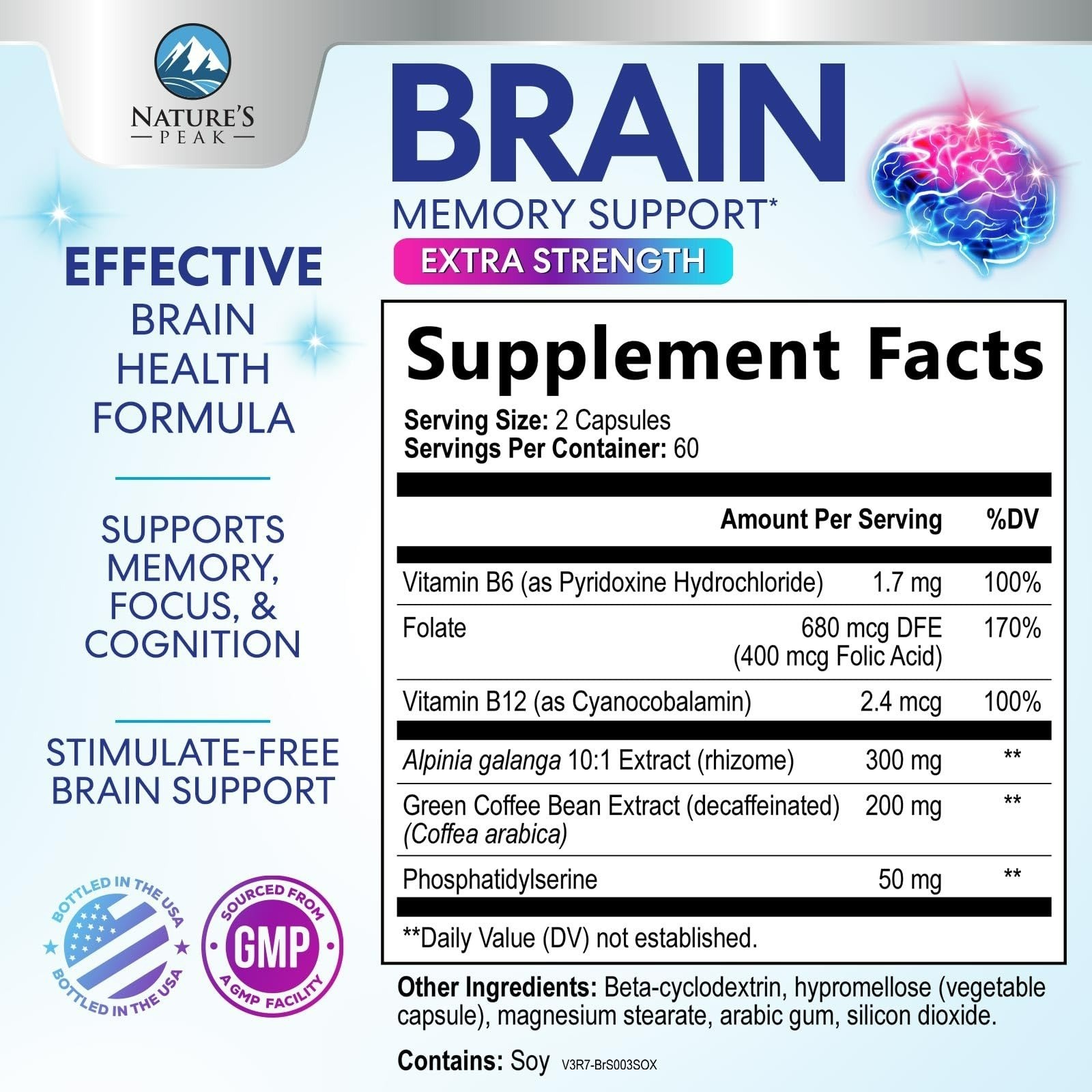 Nature’s Peak Brain Memory Supplement 120 Capsules – Focus & Clarity Support