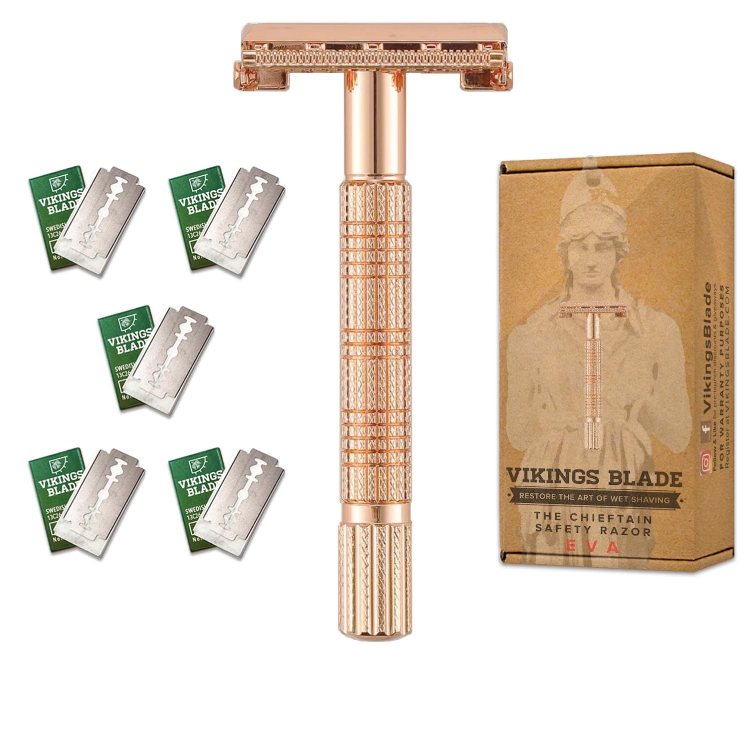VIKINGS BLADE Safety Razor for Women + 5 1 Count (Pack of 1), Rose Gold